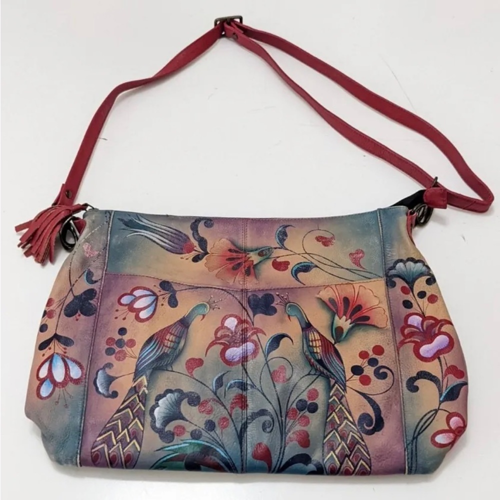 Vintage Anuschka Peacock hand painted leather handbags preowned